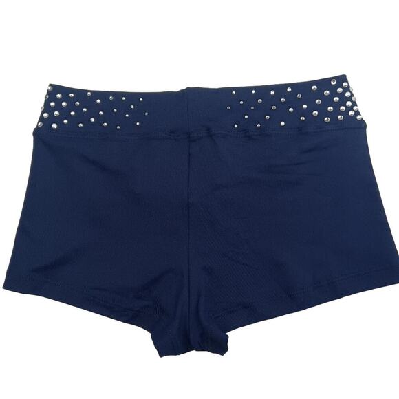 Pro Cheer Dance NFL NBA Audition V Waist Rhinestone Navy Shorts - Picture 5 of 7
